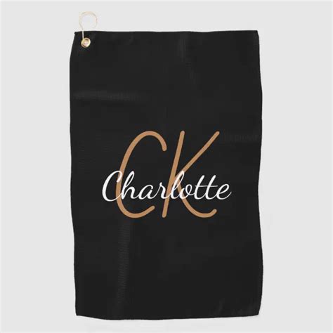 Black Gold Monogram Initials Name Minimalist Golf Towel Zazzle