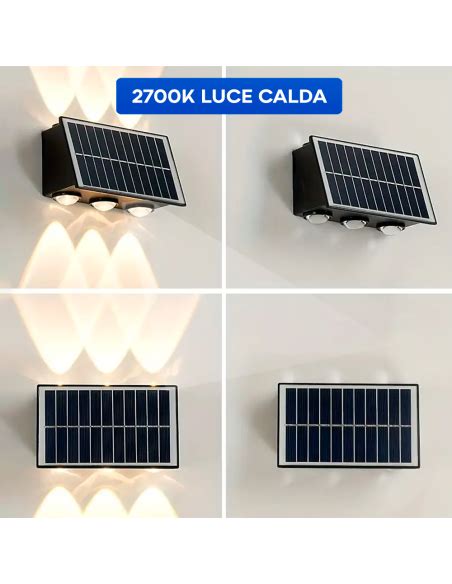 Lampada Solare Led Applique Da Parete Luce Calda Con Doppia Emissione