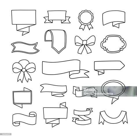 Ribbons Vector Set Hand Drawn Banners And Ribbons Clipart Doodle Ribbon Illustrations Stock