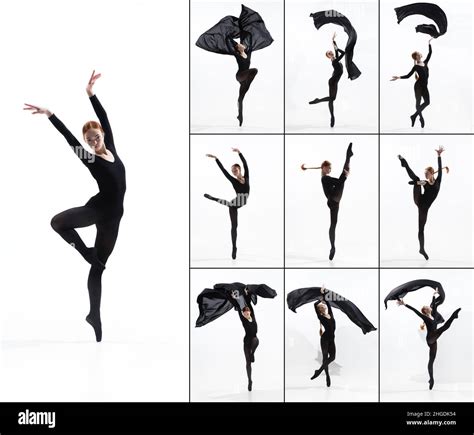 Development Of Movements Of One Beautiful Ballerina Dancing Isolated On