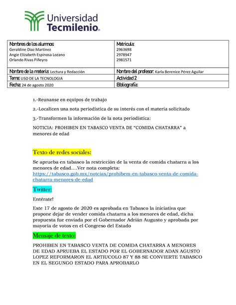 Uso De La Tecnologia Esta Es Una Tarea De Redaccion En Base Al Uso