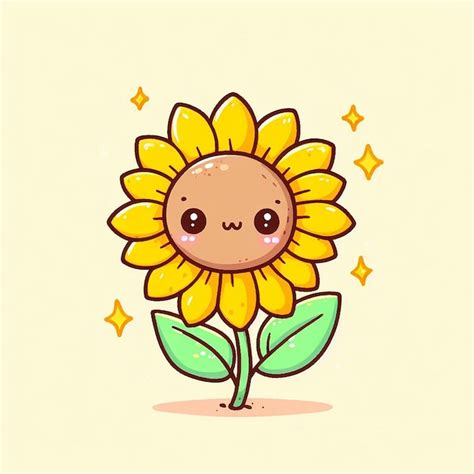 Dessin Animé Mignon De Tournesol Vecteur Premium