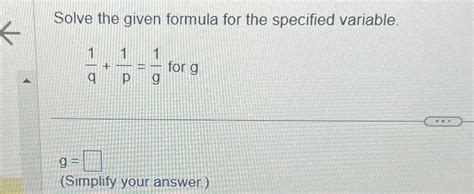 Solved Solve The Given Formula For The Specified Chegg