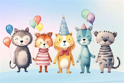 Cute animal birthday party cartoon, | Free Photo Illustration - rawpixel