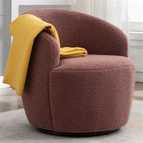 Accent Chair Swivel Accent Chair Living Room Chairs Teddy Fabric Armchair Upholstered Barrel