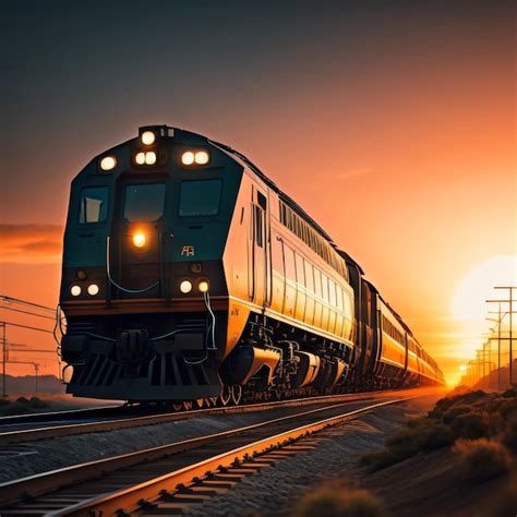 Premium AI Image | Train silhouette sunset sky railway track