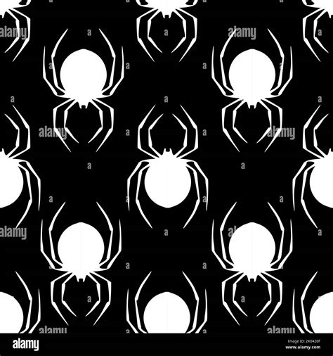 Seamless Contour Pattern Of Graphic Silhouettes Of White Spiders On A