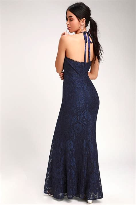 Glam Navy Blue Dress Lace Maxi Dress Halter Lace Maxi Dress Lulus