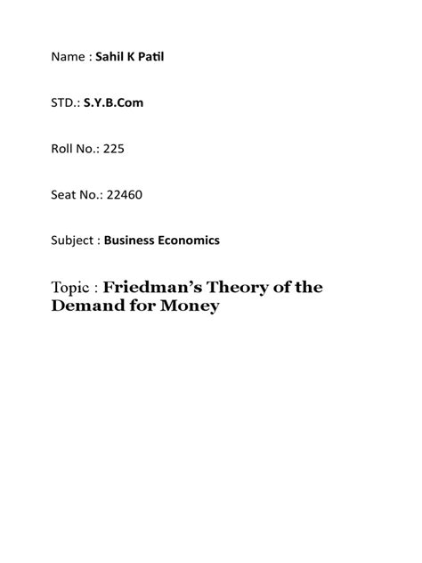 Business Economics Assignment Pdf Demand For Money Demand