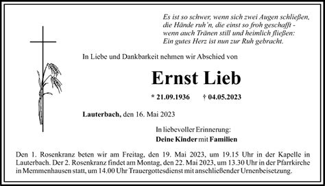 Traueranzeigen Von Ernst Lieb Augsburger Allgemeine Zeitung