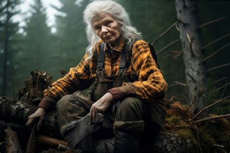 Hardworking Lumberjack Old Woman Forest Generate Ai