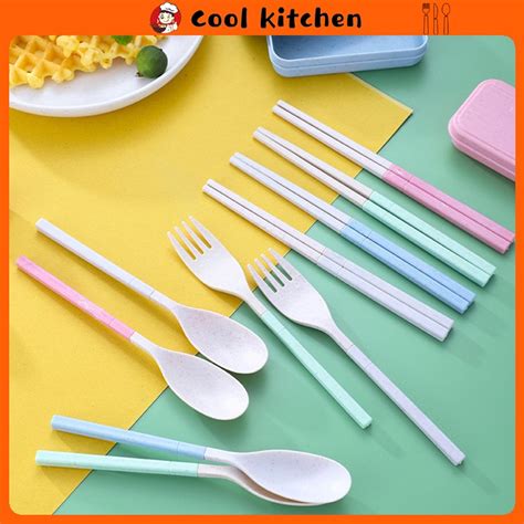 Pcs Set Reusable Folding Wheat Straw Chopstick Spoon Fork Cutlery Set