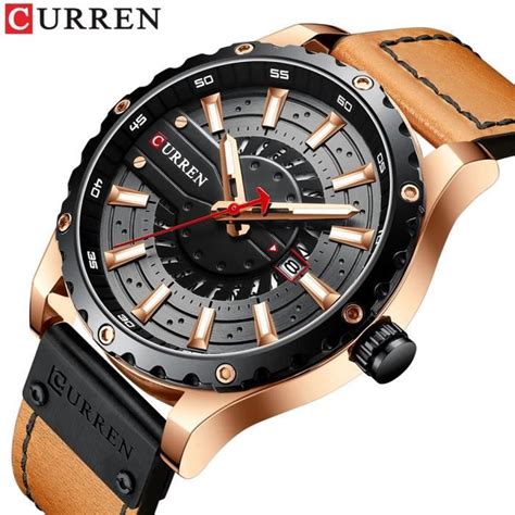 Curren Montre Bracelet En Cuir Quartz Pour Hommes Marque De Luxe