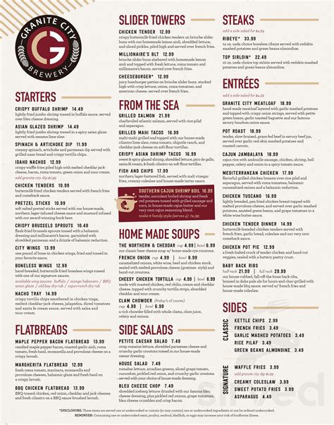 Granite City Brewery Menus In Ellsworth Iowa United States