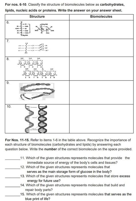 Solved For Nos Classify The Structure Of Biomolecules Below As