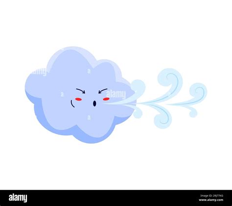 Angry Blowing Wind Funny Cartoon Character Weather Forecast Personage