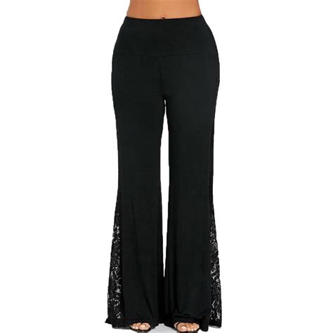 Buy Womens Fashion High Waist Lace Insert Wide Leg Pants Leggings Loose