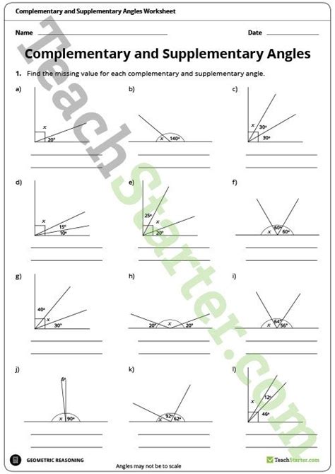 Complementary And Supplementary Angles Worksheet Teaching Resource Free Worksheets Samples