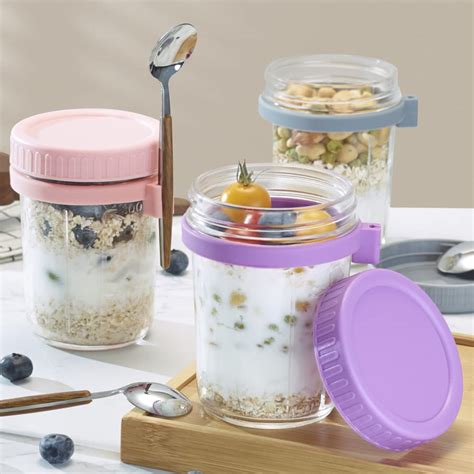 Pack Overnight Oats Containers With Lids And Spoons Oz Glass