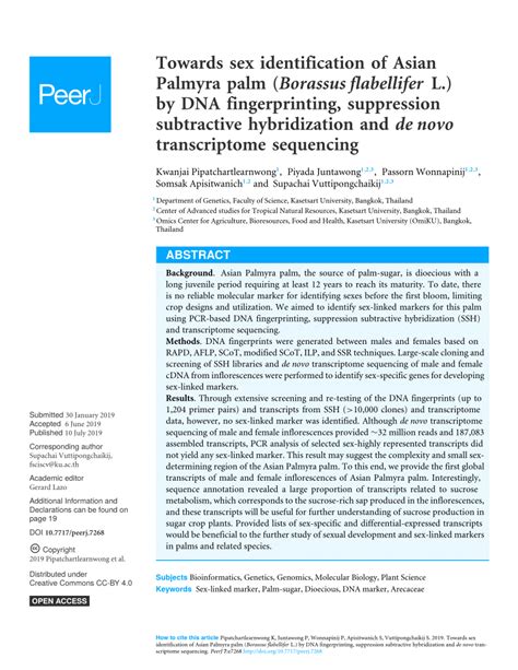 Pdf Towards Sex Identification Of Asian Palmyra Palm Borassus