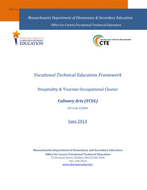 VTE Framework: Culinary Arts - Massachusetts Department of