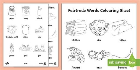 Fairtrade Words Colouring Sheets Teacher Made Twinkl