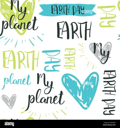 Happy Earth Day Hand Drawn Lettering Seamless Pattern Background Vector