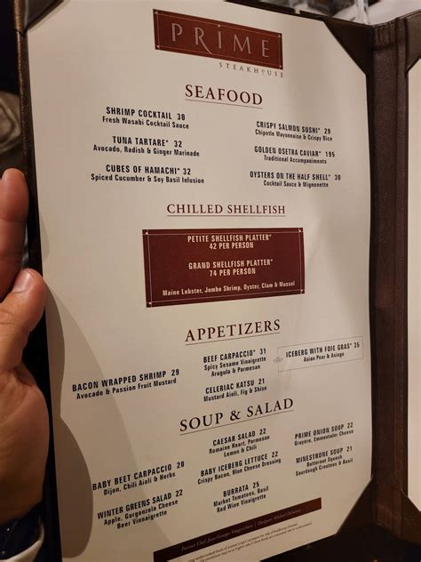 Menu At Prime Steakhouse Las Vegas