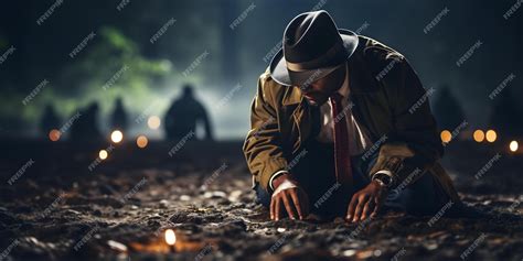 Premium Photo Detective Scrutinizes Crime Scene Gathering Crucial