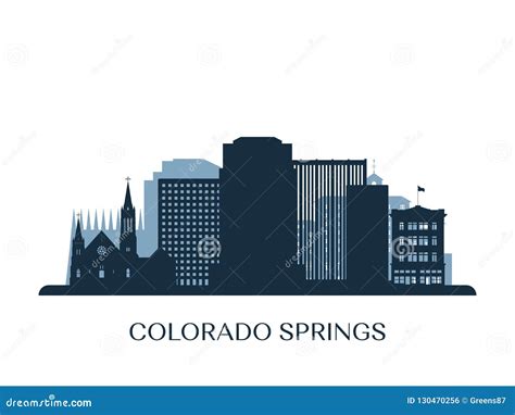 Colorado Springs Skyline, Monochrome Silhouette. Stock Vector - Illustration of skyscraper ...