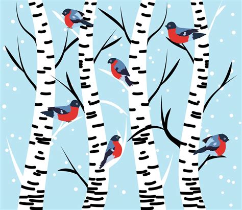 Winter Seamless Pattern With Bullfinches And Birch Trees 12768447