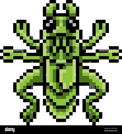 Grasshopper Bug Insect Pixel Art Game Cartoon Icon Stock Vector Image And Art Alamy