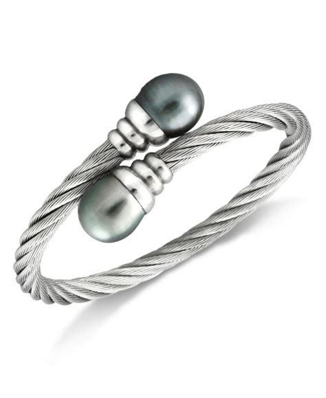 Macy S Cultured Tahitian Pearl 10mm Bangle Bracelet In Stainless