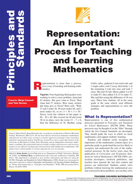 Pdf Representation An Important Process For Teaching And Learning