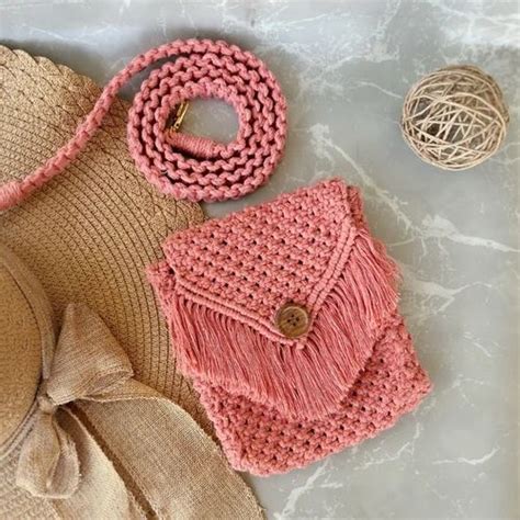 Peach Macrame Mobile Sling Bag At Rs 1599 00 Macrame Purse Macrame