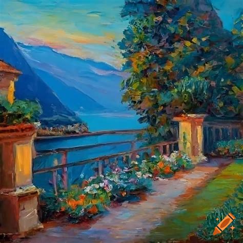 Impressionist Painting Of A Cozy Patio Overlooking Lake Como On Craiyon