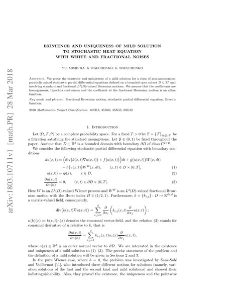 Pdf Existence And Uniqueness Of Mild Solution To Stochastic Heat