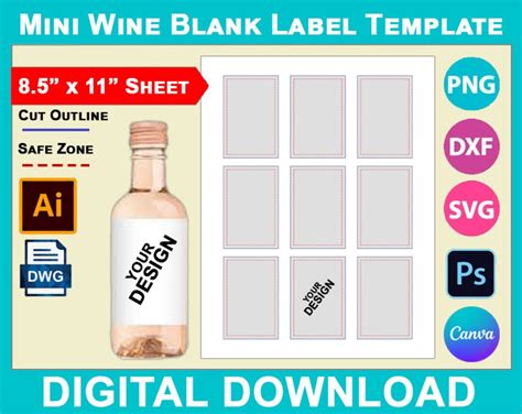 Mini Wine Blank Label Template 187ml Mini Wine Bottle Labels Canva