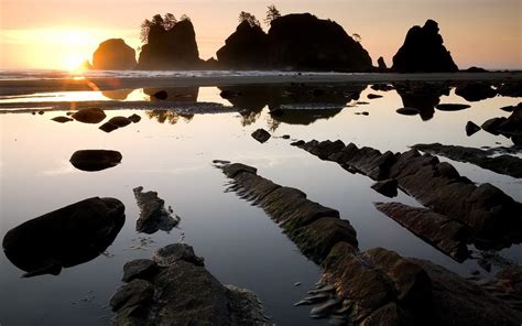 Wallpaper Sunlight Sunset Sea Bay Rock Nature Shore Reflection