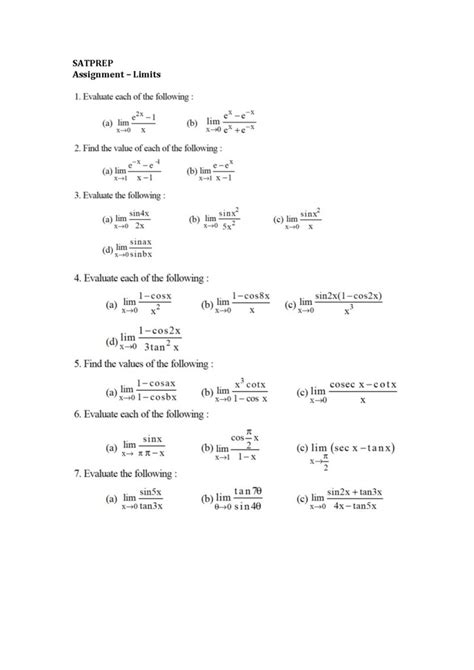 Limits Of Trigonometric Functions Worksheet With Answers Pdf Function