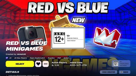 Fortnite Red Vs Blue Minigames Uefn Map Code How To Play And More