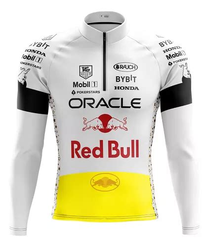 Camisa Ciclismo Masculina Manga Longa Red Bull F Branca Uv