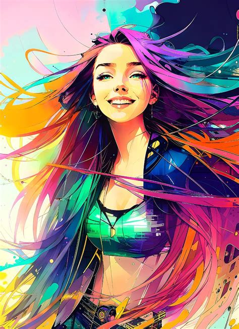 Ai Art Inkpunk Color Burst Colorful Vertical Artwork Long Hair