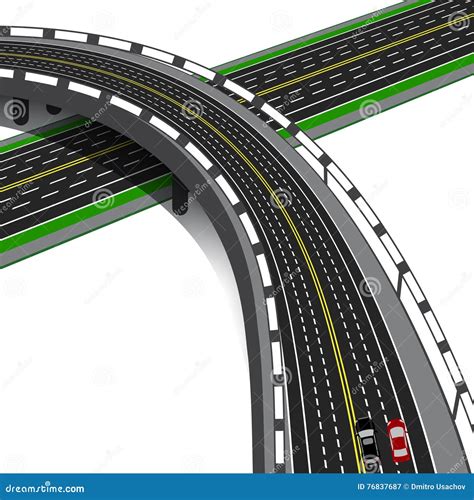 Car Overpass Crosses The Highway Road Interchange Illustration Stock