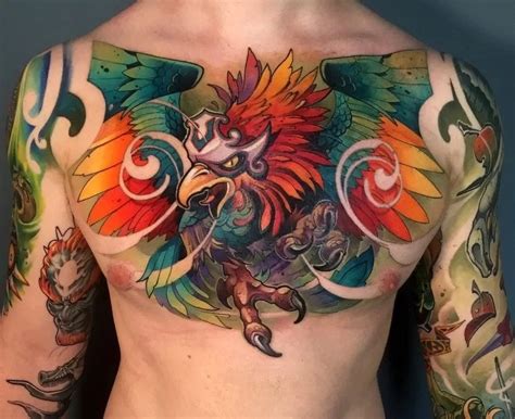 Phoenix New School Chest Tattoo TATTOOGOTO