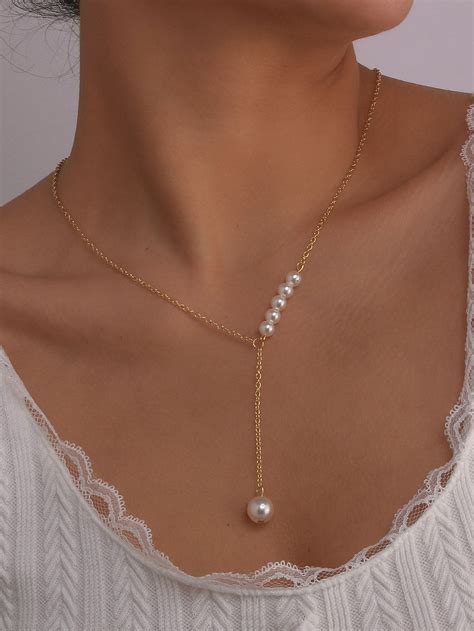 Faux Pearl Charm Y Lariat Necklace Pearl Jewelry Design Beaded