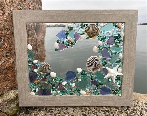 Beach Glass Window Beach Glass And Shells In Frame Etsy