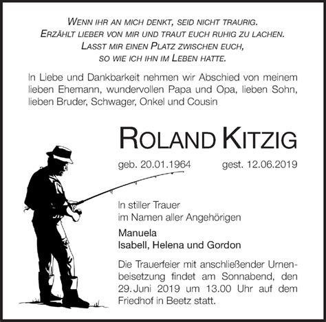 Traueranzeigen Von Roland Kitzig M Rkische Onlinezeitung Trauerportal