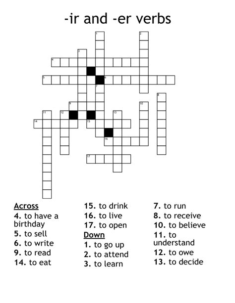 Spanish Er Verbs Crossword WordMint