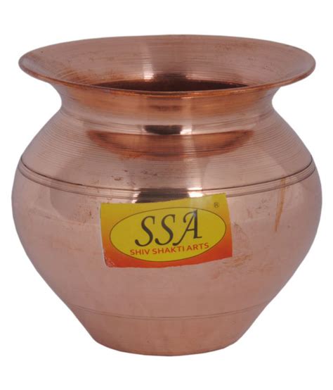 Handmade Pure Copper Kumkuma Kalashlota With Line Design Volume250 Ml For Diwali Pooja